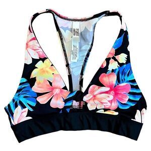 PINK Victoria’s Secret Black Floral Tropical Twist Keyhole Sports Bra XS